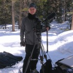 Dave braving the elements and filming in snow