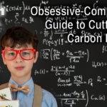 nerd with formulas on blackboards and title, Obsessive-Compulsive's Guide to Cutting Your Carbon Footprint